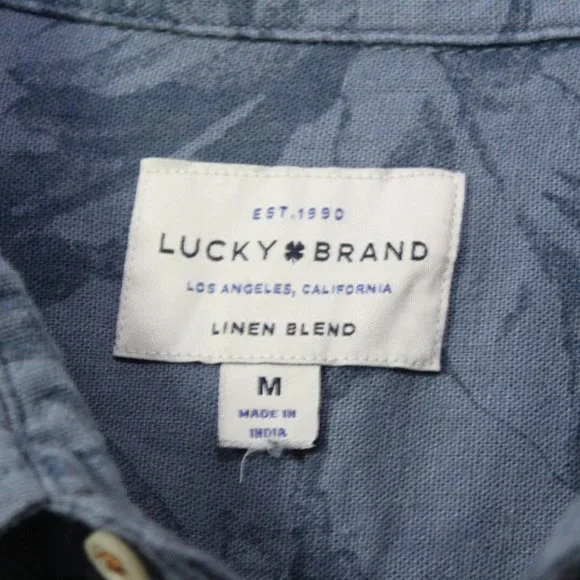 Lucky Brand Tropical Floral Linen Short Sleeve Button Shirt Blue Men's M H13011 - Picture 4 of 7